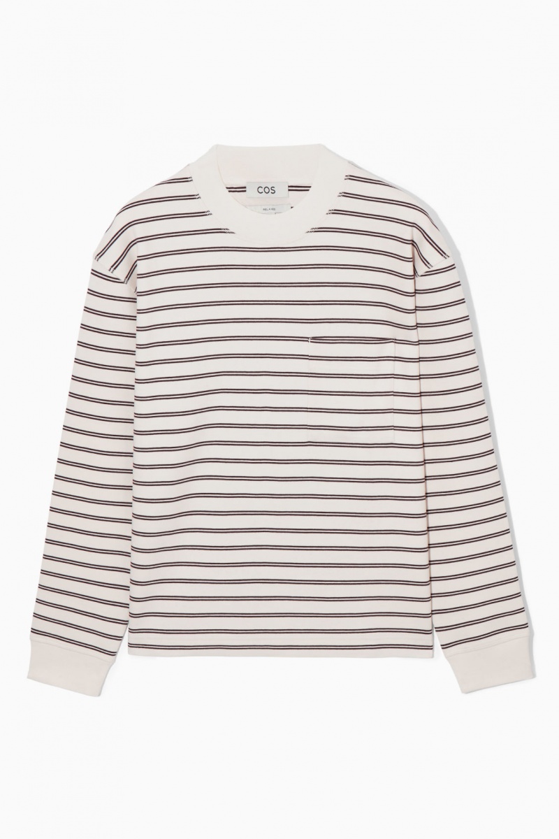 Men's COS Striped Mock-Neck Long-Sleeved T-Shirt White NZ-04WOXVSNK