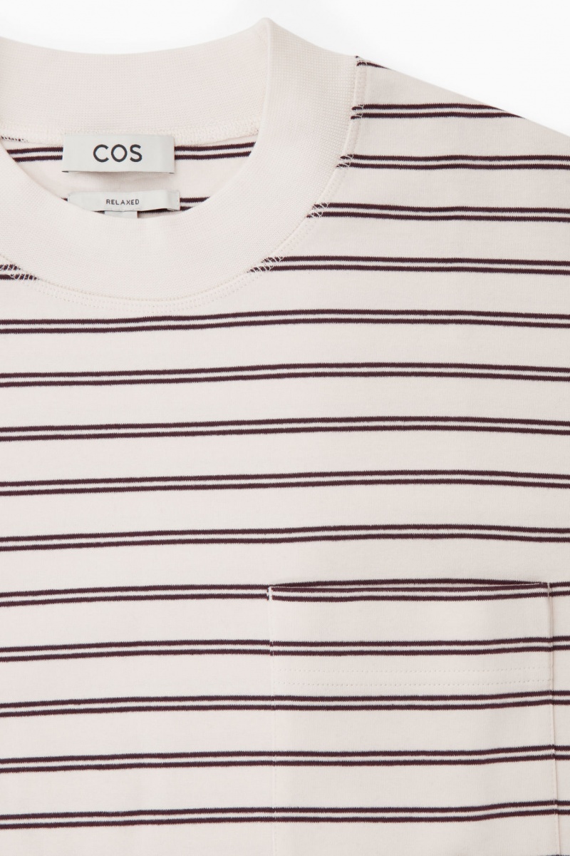 Men's COS Striped Mock-Neck Long-Sleeved T-Shirt White NZ-04WOXVSNK