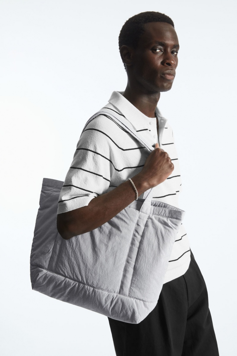 Men's COS Striped Padded Tote Bags Light Grey NZ-62JRMFGCO