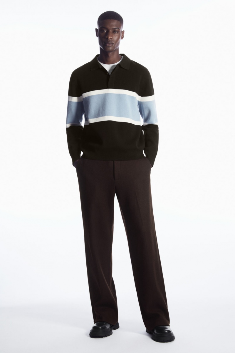 Men's COS Striped Polo Shirts Dark Brown NZ-63ECTQNRS