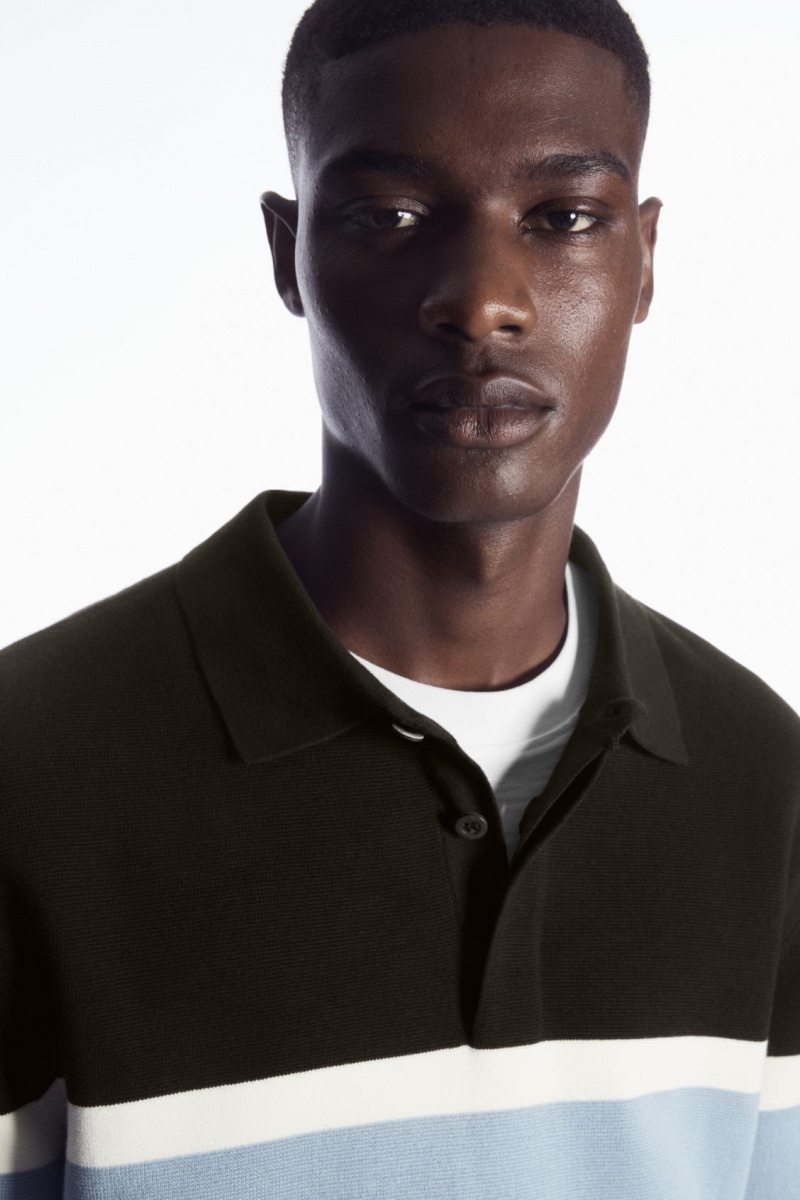 Men's COS Striped Polo Shirts Dark Brown NZ-63ECTQNRS