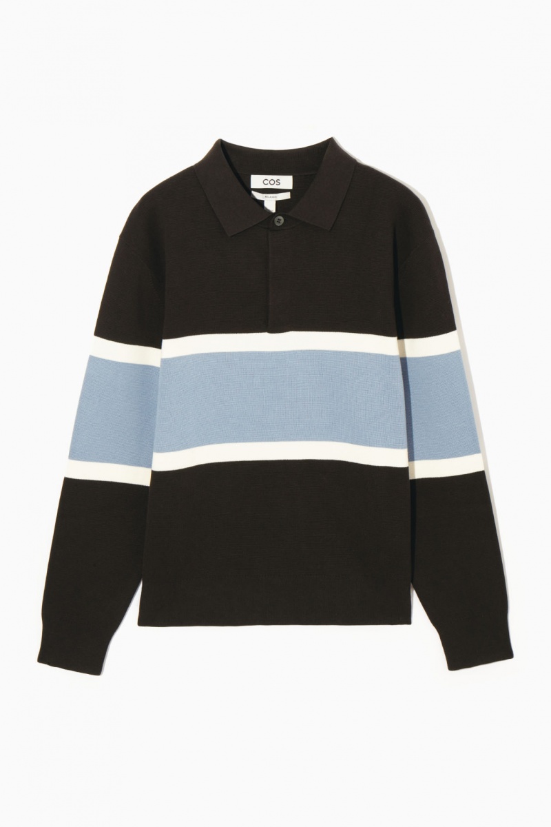 Men's COS Striped Polo Shirts Dark Brown NZ-63ECTQNRS