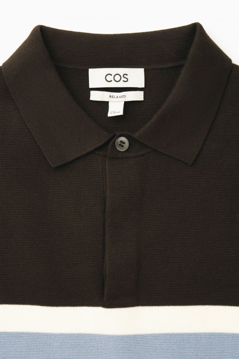 Men's COS Striped Polo Shirts Dark Brown NZ-63ECTQNRS