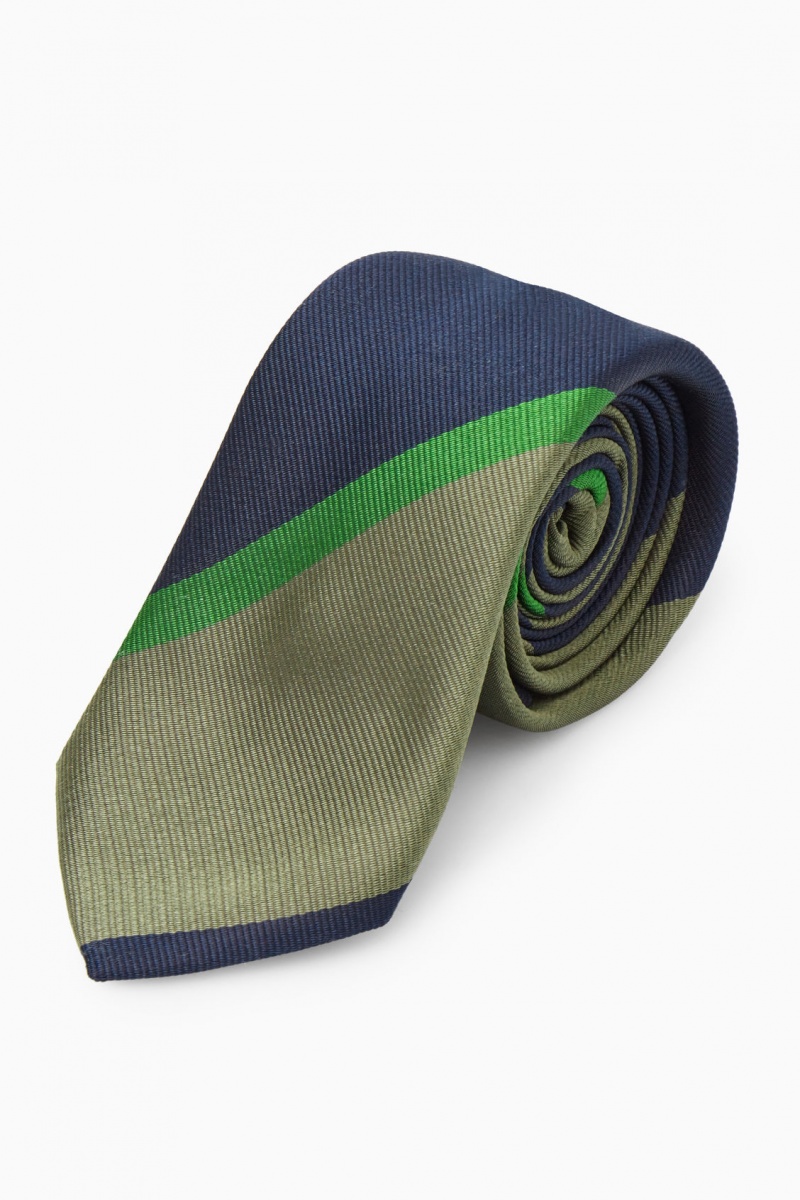 Men's COS Striped Pure Silk Ties Khaki Green NZ-41VYKEOUS