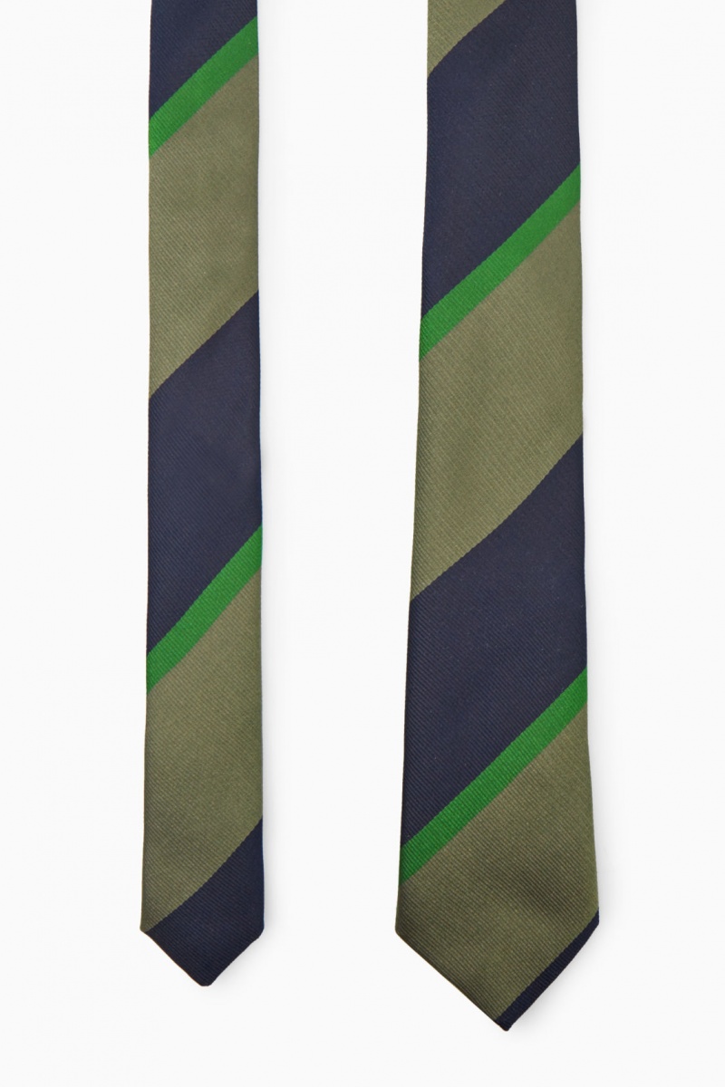 Men's COS Striped Pure Silk Ties Khaki Green NZ-41VYKEOUS