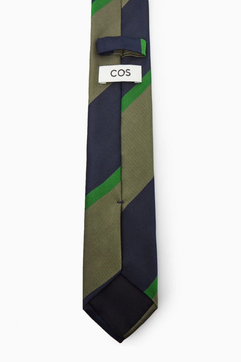 Men's COS Striped Pure Silk Ties Khaki Green NZ-41VYKEOUS