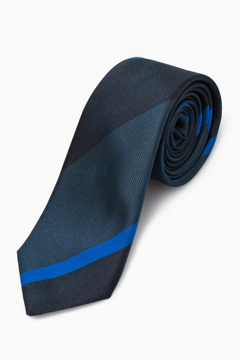 Men's COS Striped Pure Silk Ties Navy / Blue NZ-68EIMAFDX