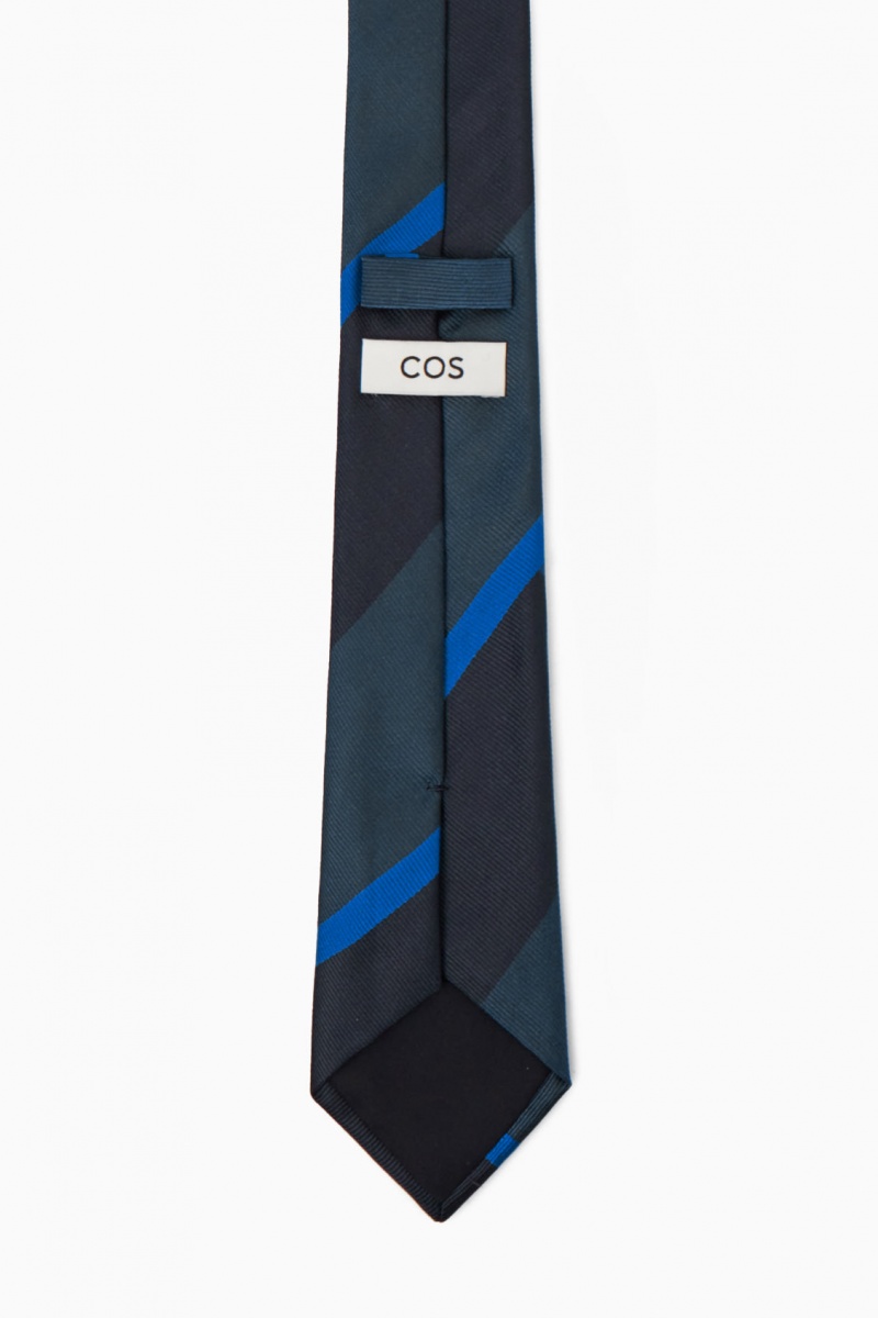 Men's COS Striped Pure Silk Ties Navy / Blue NZ-68EIMAFDX