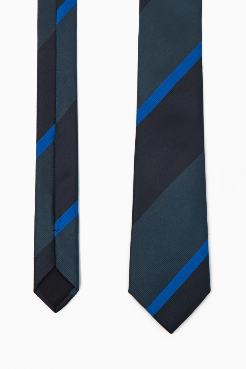 Men's COS Striped Pure Silk Ties Navy / Blue NZ-68EIMAFDX