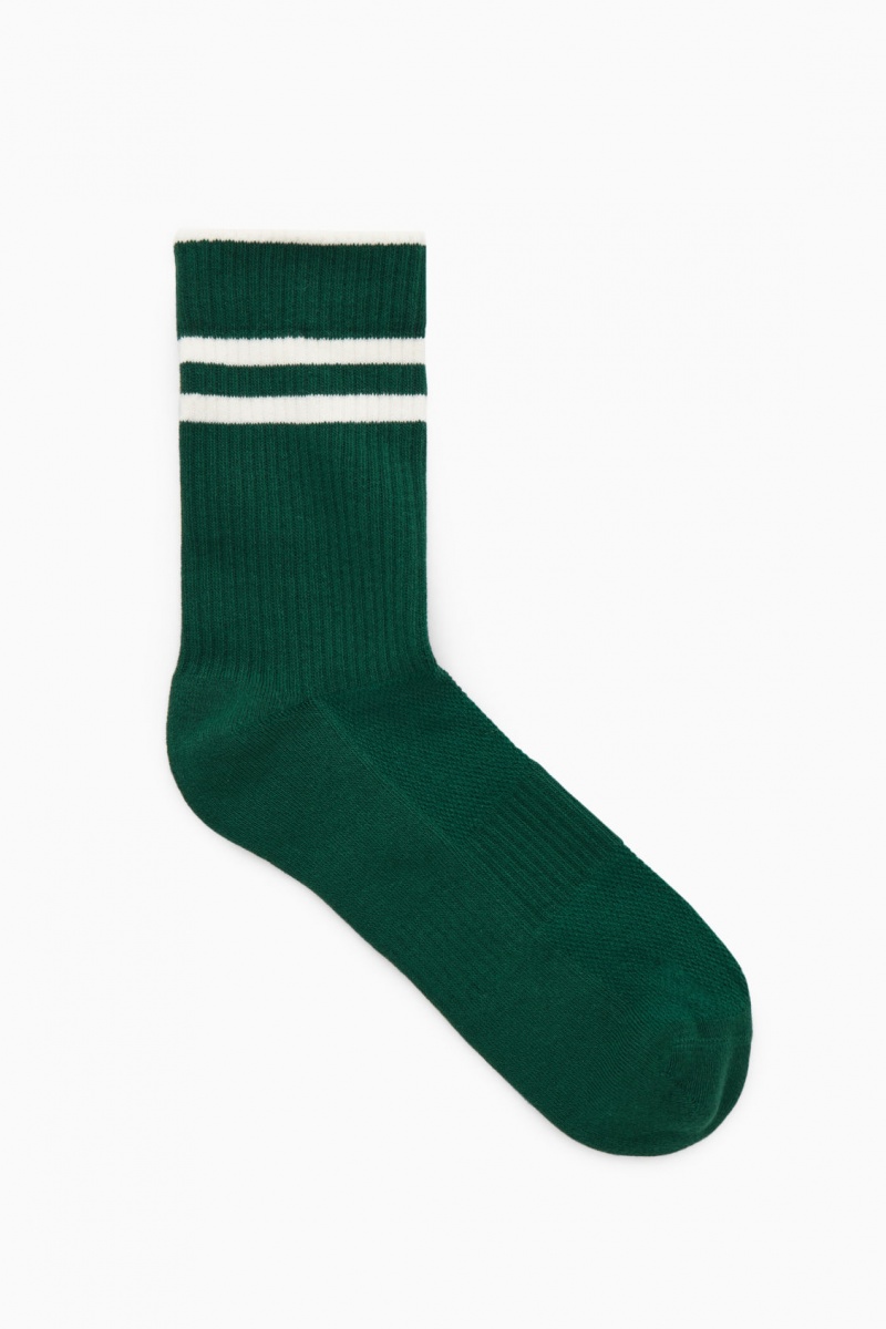 Men's COS Striped Sports Socks Dark Green / White NZ-80SOUDQAL