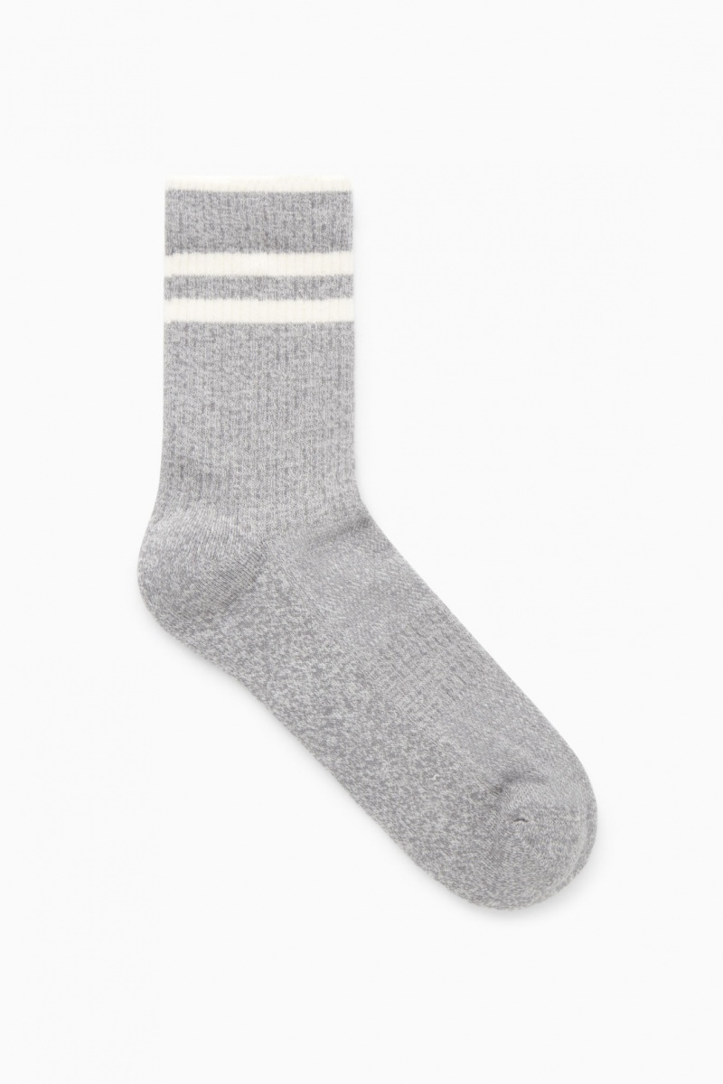 Men's COS Striped Sports Socks Grey / White NZ-21RSJBLGV