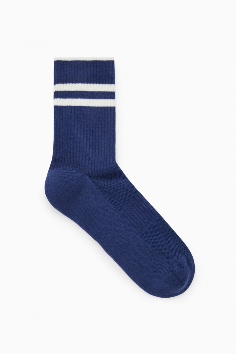 Men's COS Striped Sports Socks Navy NZ-26JOWLDRK