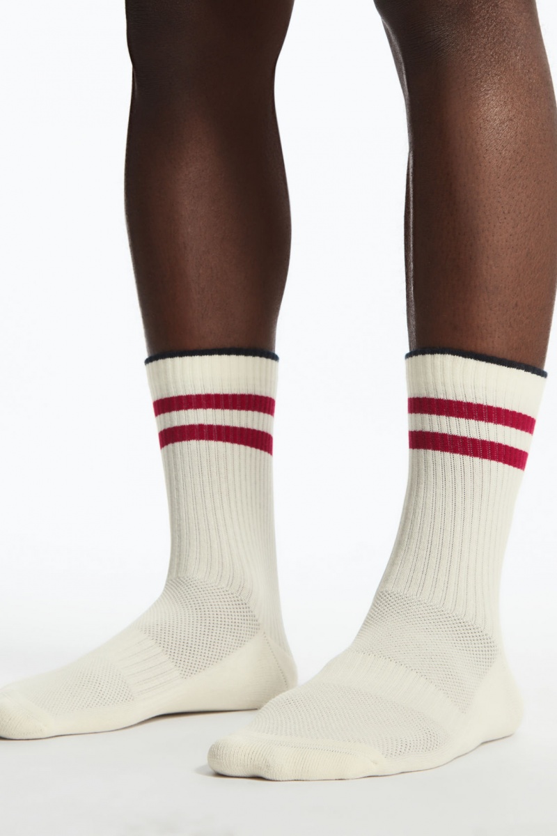 Men's COS Striped Sports Socks White NZ-83HISZBQC