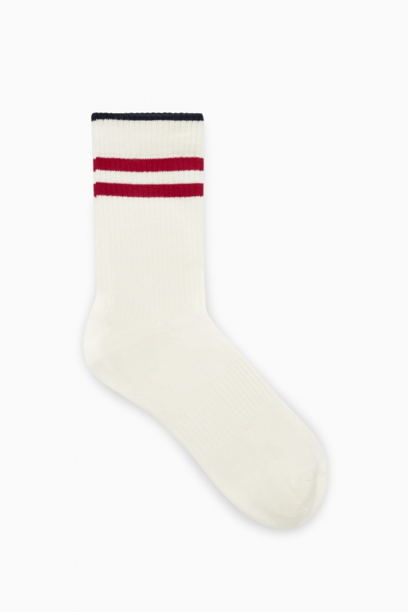 Men's COS Striped Sports Socks White NZ-83HISZBQC