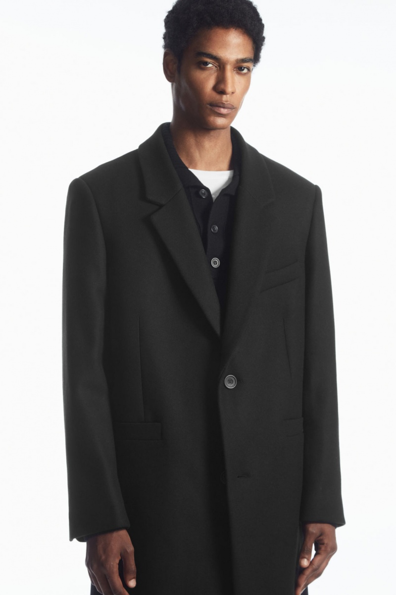 Men's COS Tailored Wool Over Coats Black NZ-39OIAPWMH