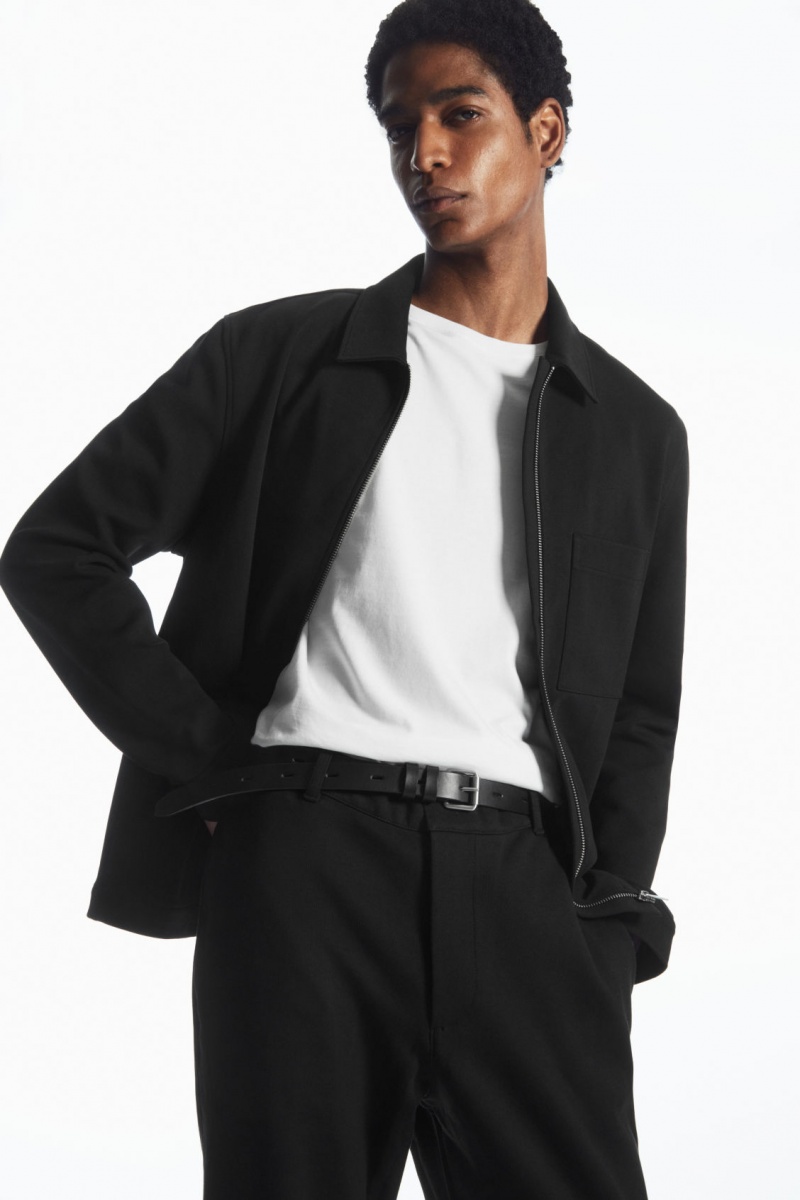 Men's COS Tapered Cotton-Jersey Pants Black NZ-67EGFXKVM