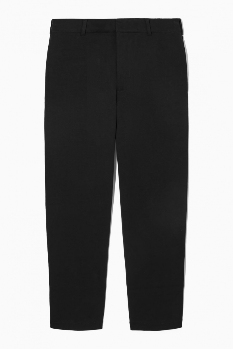 Men's COS Tapered Cotton-Jersey Pants Black NZ-67EGFXKVM