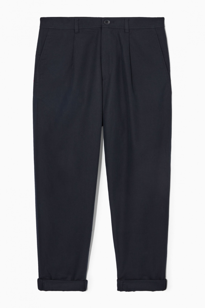 Men's COS Tapered Pleated Twill Chino Pants Navy NZ-60IGNWMUE
