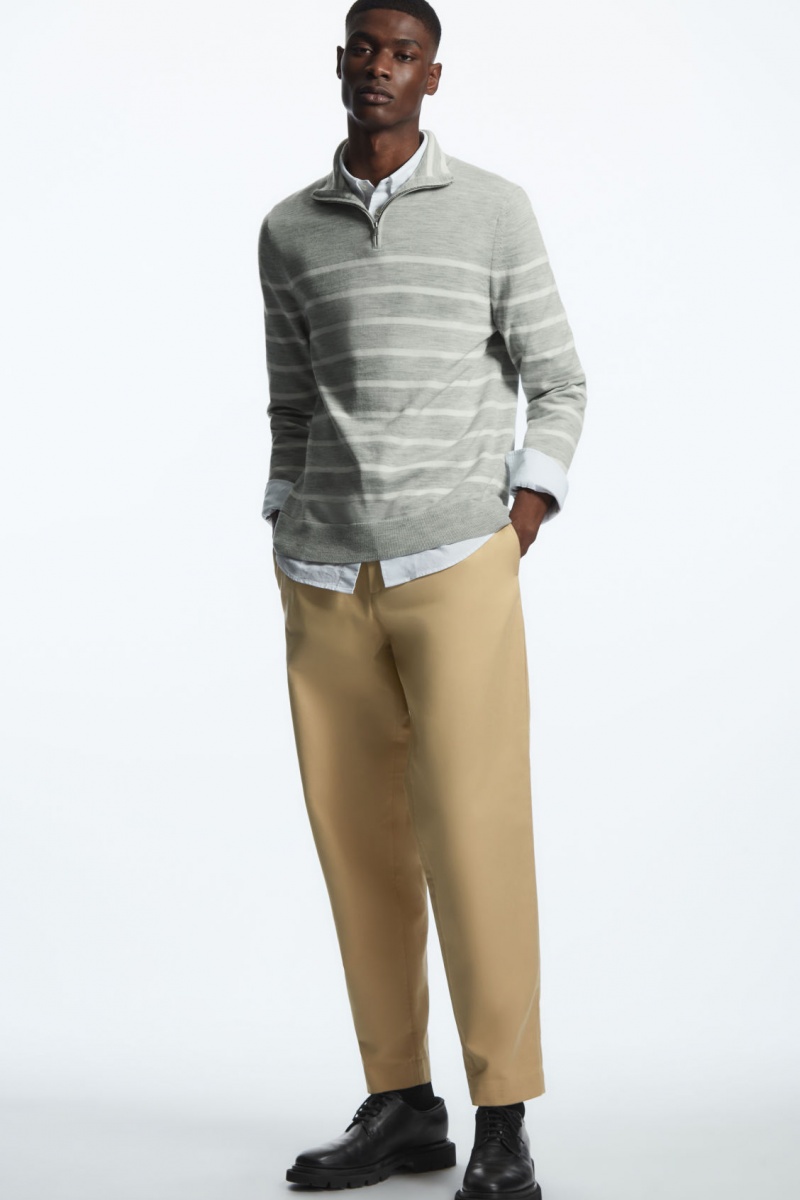Men's COS Tapered Pleated Twill Chino Pants Beige NZ-63IGAVHYC