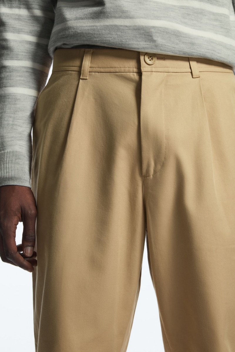 Men's COS Tapered Pleated Twill Chino Pants Beige NZ-63IGAVHYC
