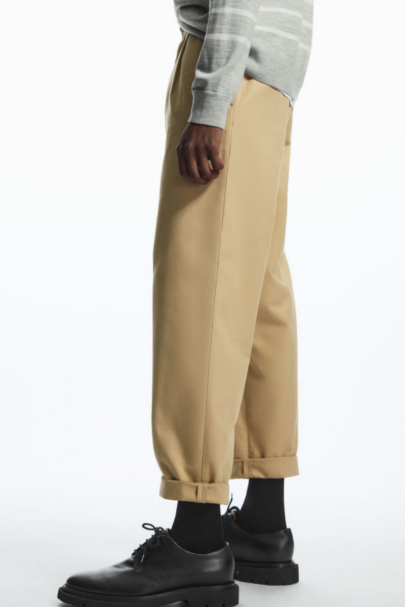 Men's COS Tapered Pleated Twill Chino Pants Beige NZ-63IGAVHYC