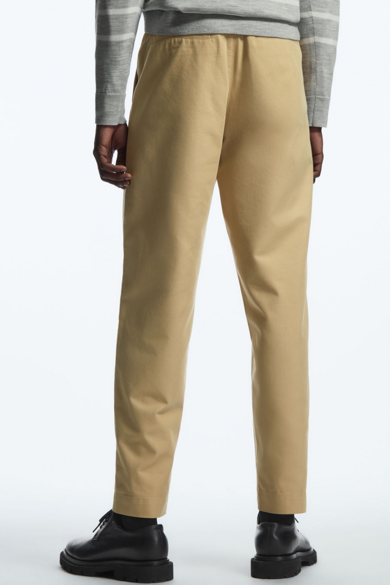 Men's COS Tapered Pleated Twill Chino Pants Beige NZ-63IGAVHYC