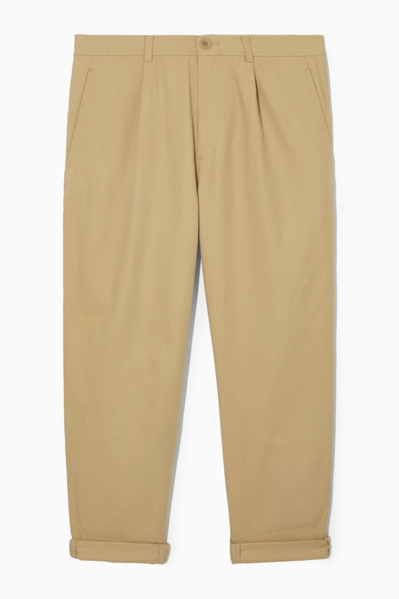 Men's COS Tapered Pleated Twill Chino Pants Beige NZ-63IGAVHYC