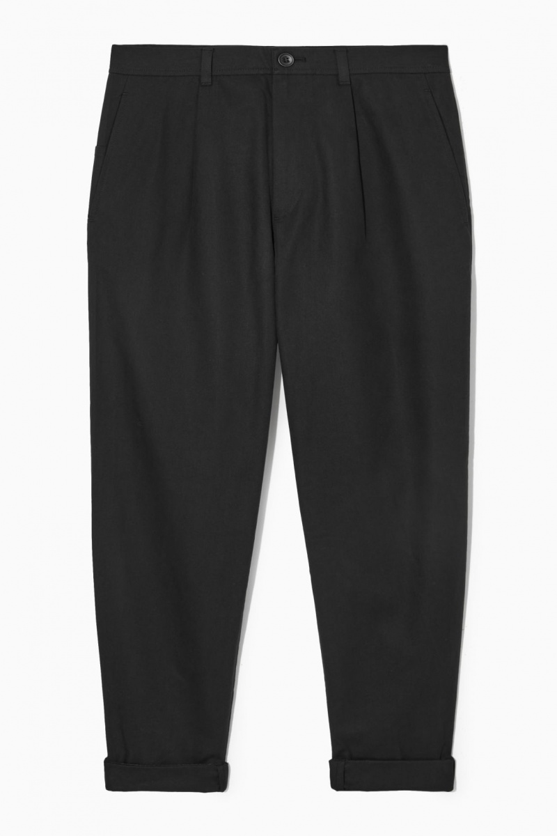 Men's COS Tapered Pleated Twill Chino Pants Black NZ-10AGOFVWD
