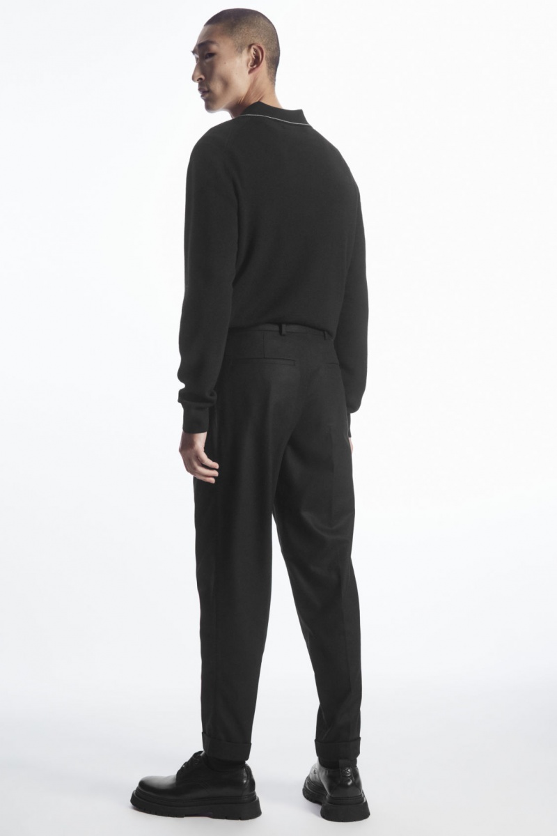 Men's COS Tapered Wool Pants Black NZ-71DMSPOJB