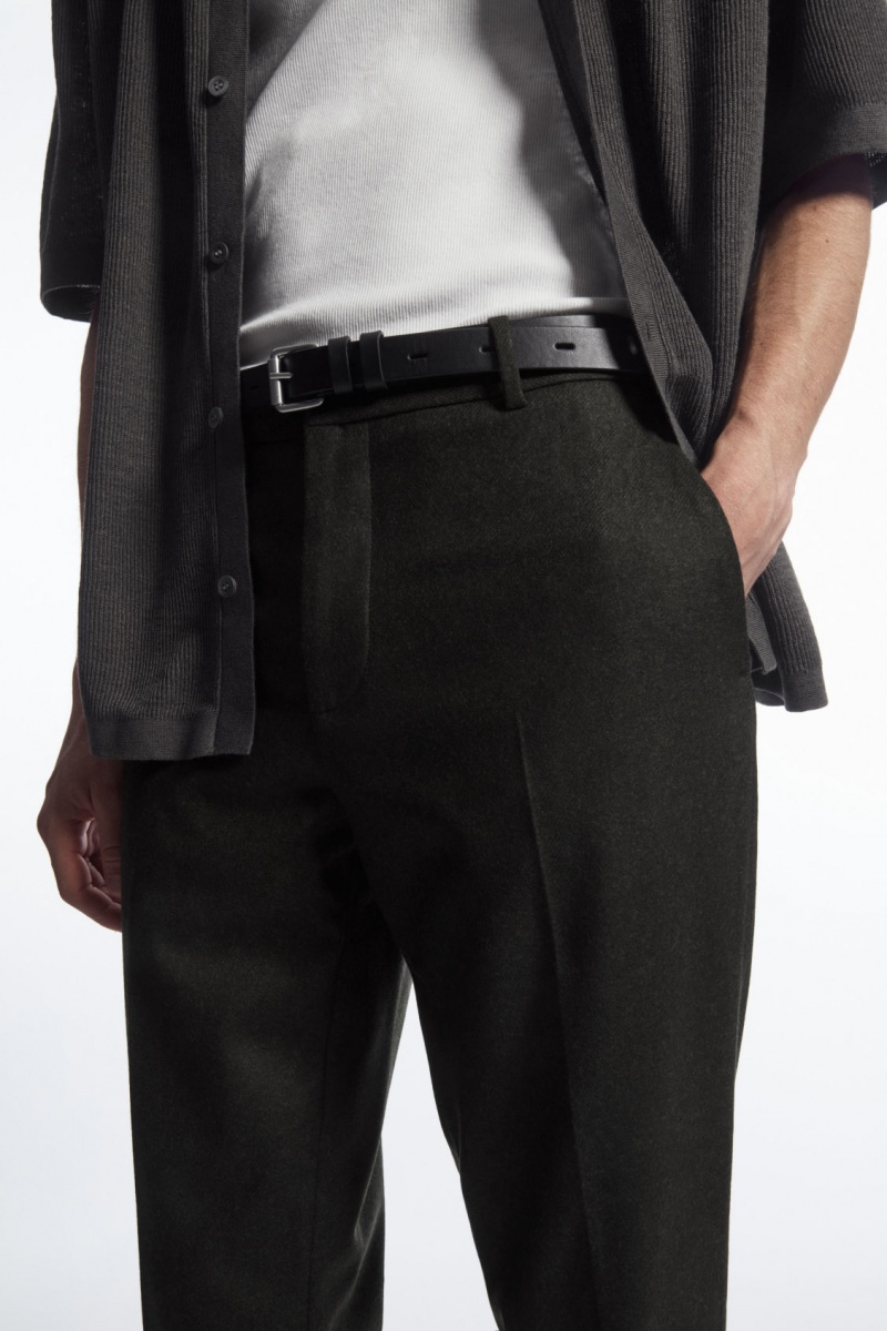 Men's COS Tapered Wool Pants Dark Green NZ-45PTMZOEG