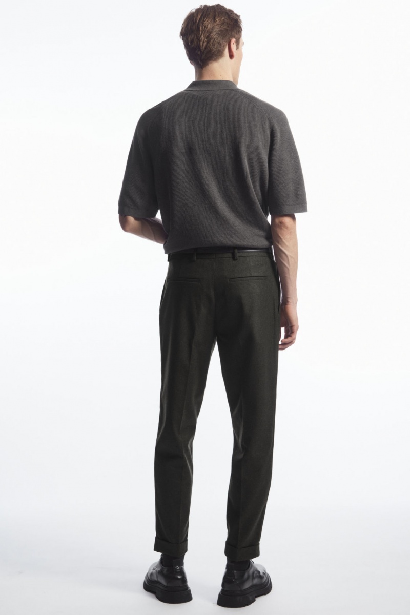 Men's COS Tapered Wool Pants Dark Green NZ-45PTMZOEG