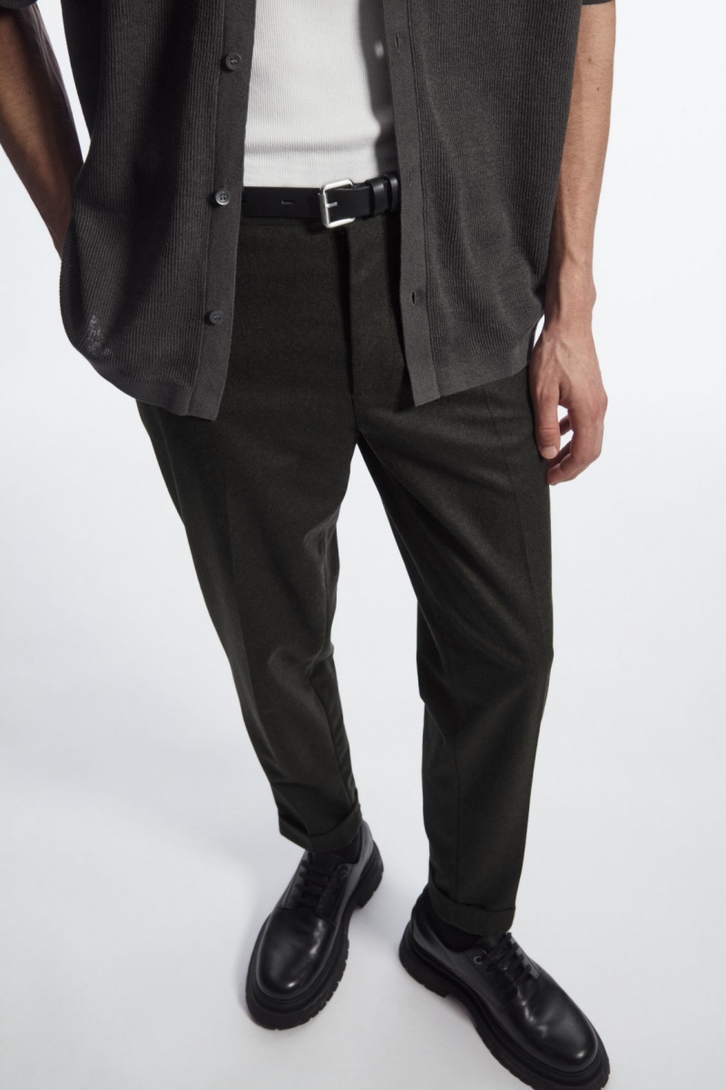 Men's COS Tapered Wool Pants Dark Green NZ-45PTMZOEG