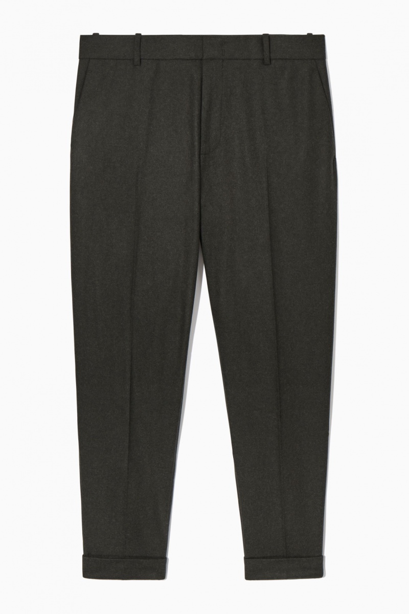 Men's COS Tapered Wool Pants Dark Green NZ-45PTMZOEG