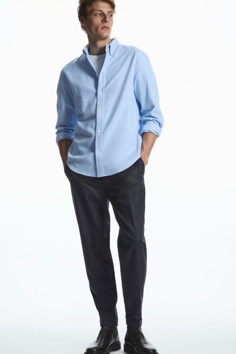 Men's COS Tapered Wool Pants Navy NZ-76CQHFRKN