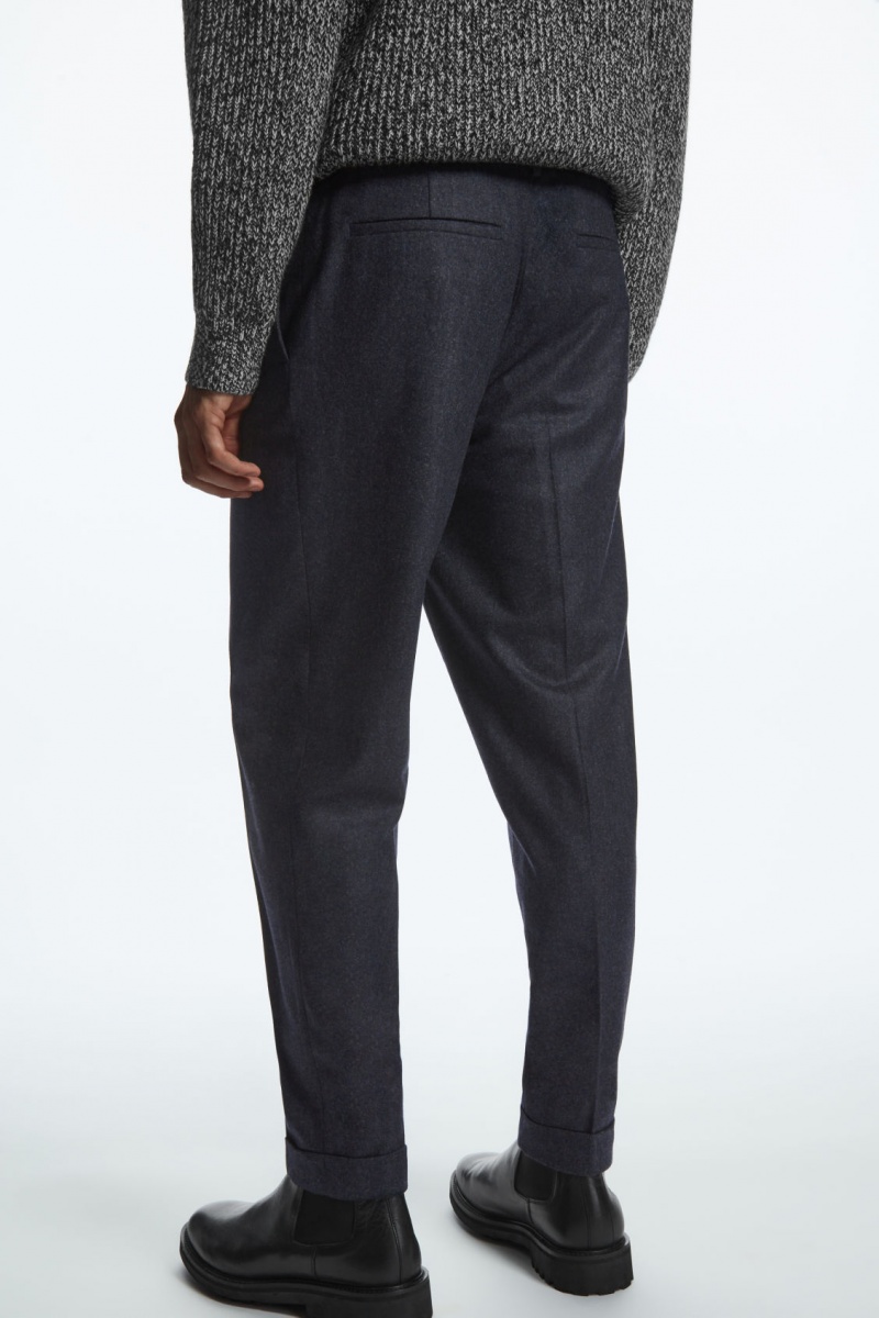 Men's COS Tapered Wool Pants Navy NZ-76CQHFRKN