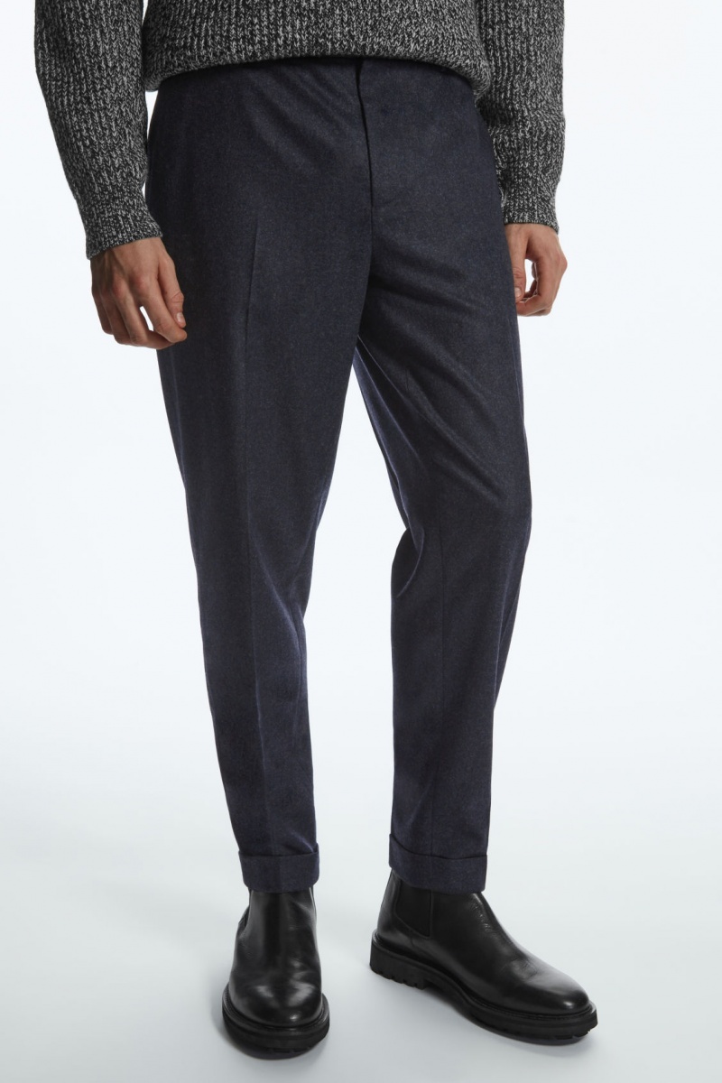 Men's COS Tapered Wool Pants Navy NZ-76CQHFRKN