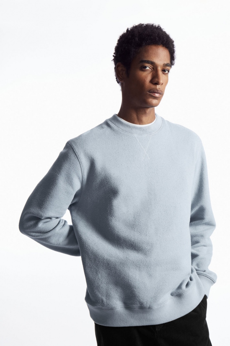 Men's COS Textured-Jersey Sweatshirt Light Blue NZ-59FCJAOTL