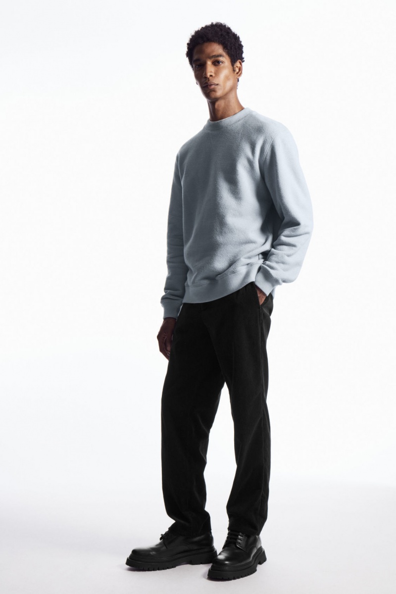Men's COS Textured-Jersey Sweatshirt Light Blue NZ-59FCJAOTL