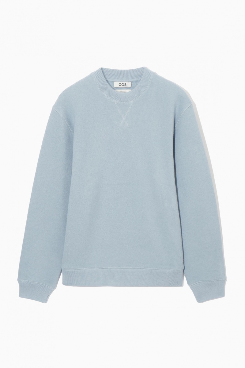 Men's COS Textured-Jersey Sweatshirt Light Blue NZ-59FCJAOTL