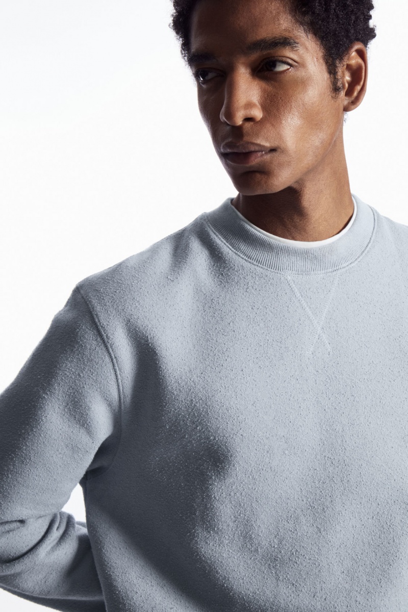 Men\'s COS Textured-Jersey Sweatshirt Light Blue NZ-59FCJAOTL