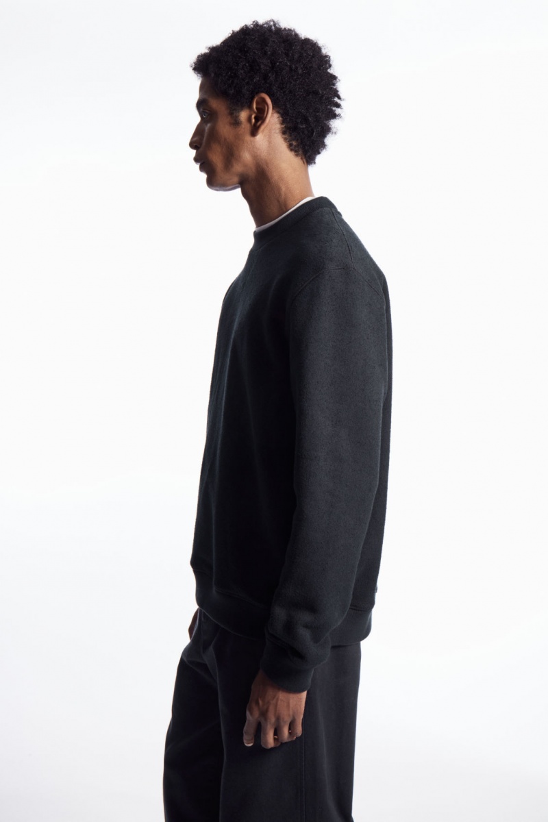 Men's COS Textured-Jersey Sweatshirt Navy NZ-69VNKEQBS