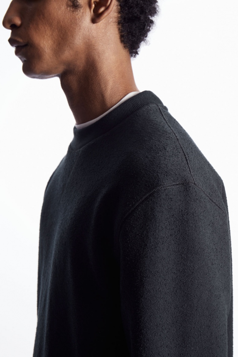 Men's COS Textured-Jersey Sweatshirt Navy NZ-69VNKEQBS