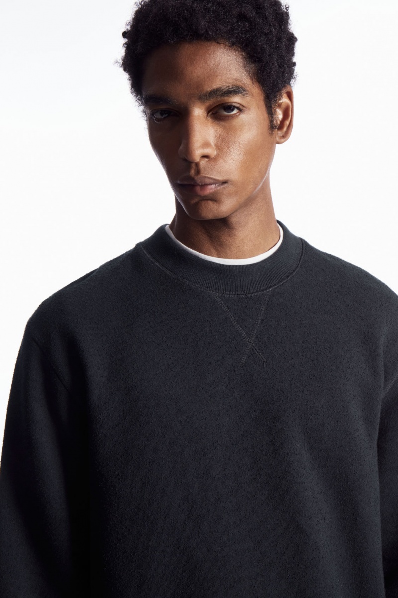 Men's COS Textured-Jersey Sweatshirt Navy NZ-69VNKEQBS