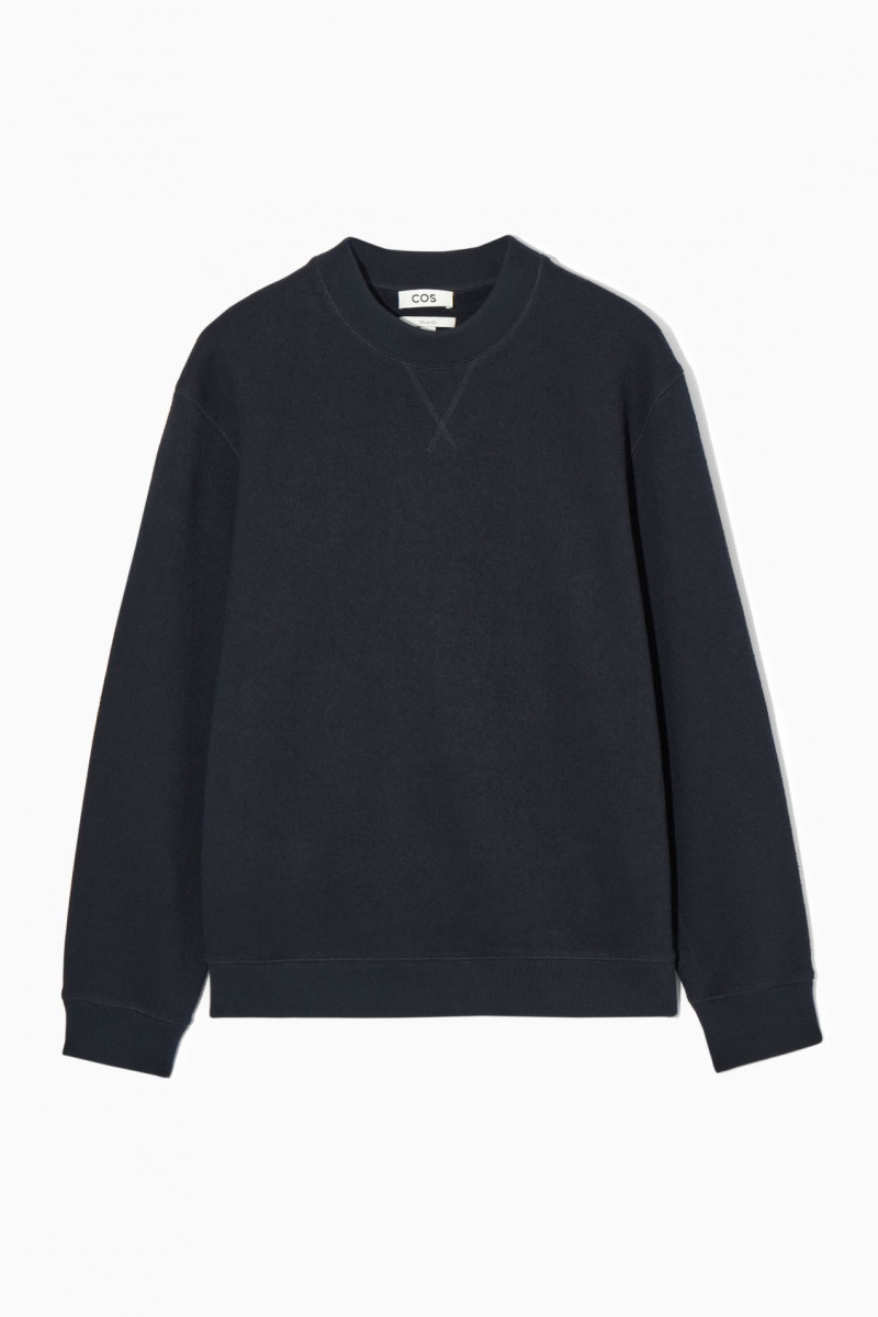 Men's COS Textured-Jersey Sweatshirt Navy NZ-69VNKEQBS