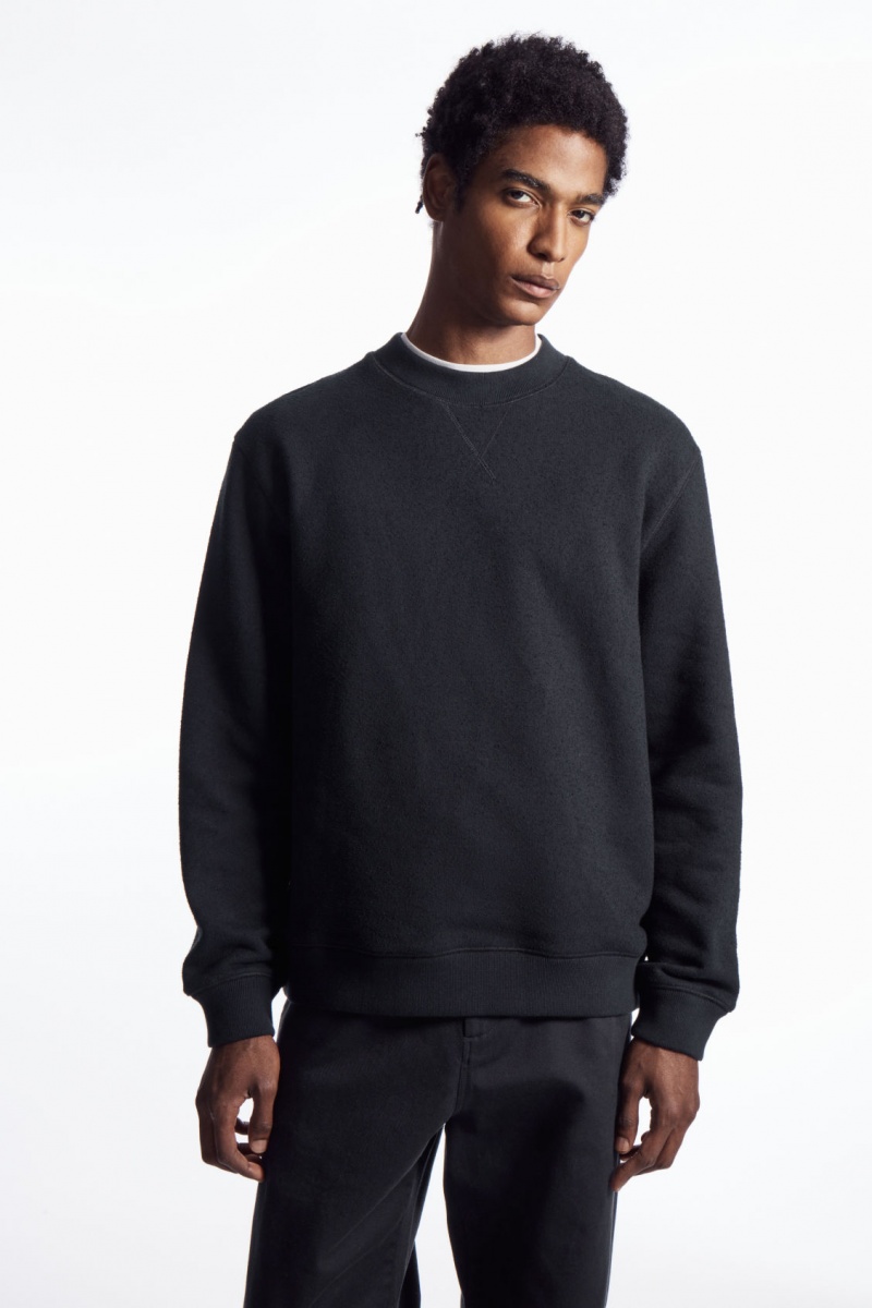 Men\'s COS Textured-Jersey Sweatshirt Navy NZ-69VNKEQBS