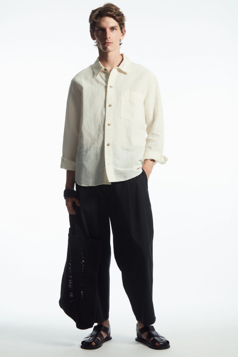 Men's COS Textured Linen-Blend Shirts White NZ-43XZIROQY