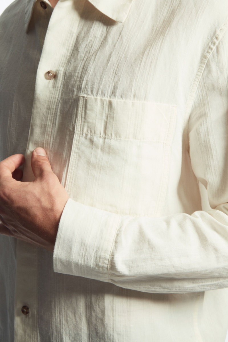 Men's COS Textured Linen-Blend Shirts White NZ-43XZIROQY