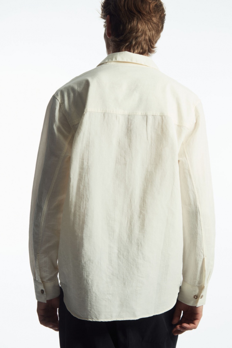 Men's COS Textured Linen-Blend Shirts White NZ-43XZIROQY