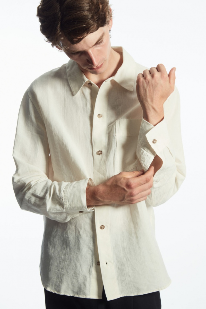 Men's COS Textured Linen-Blend Shirts White NZ-43XZIROQY
