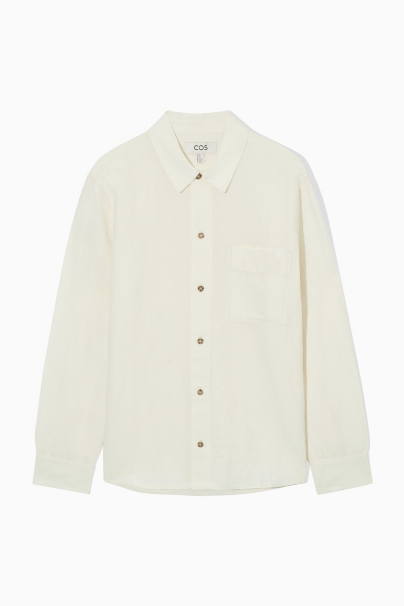 Men's COS Textured Linen-Blend Shirts White NZ-43XZIROQY